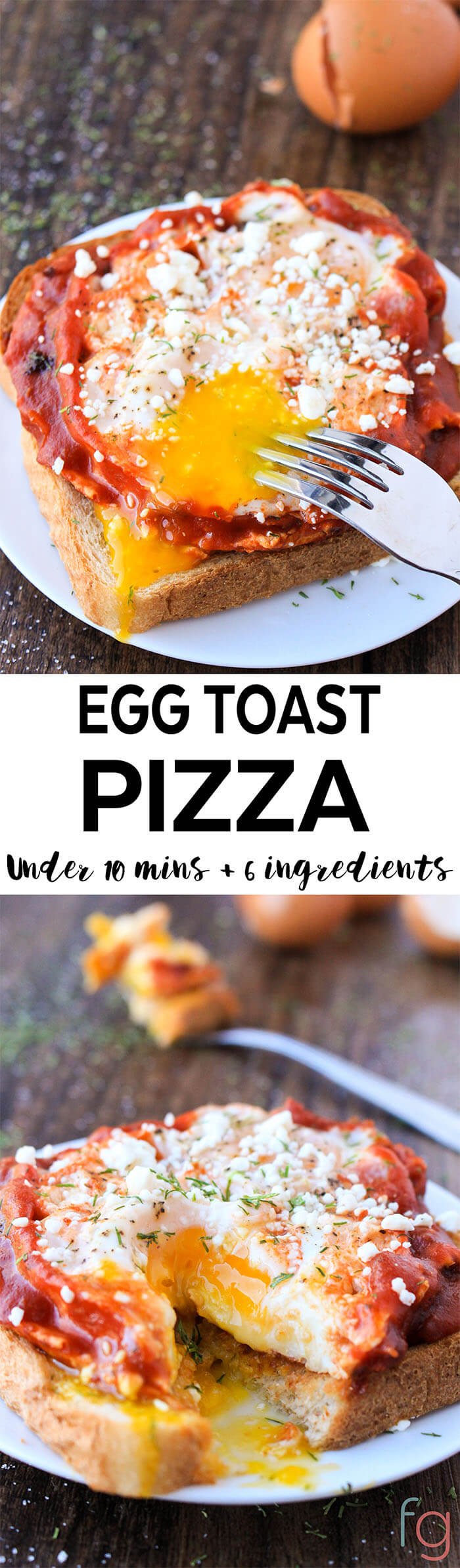 This egg toast pizza is such an easy and quick breakfast idea. It's ready in under ten minutes and uses only six ingredients (two of which are salt and pepper)!