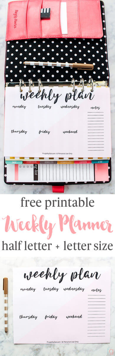 Free Weekly Planner Printable - A5 Half letter + Letter Size
