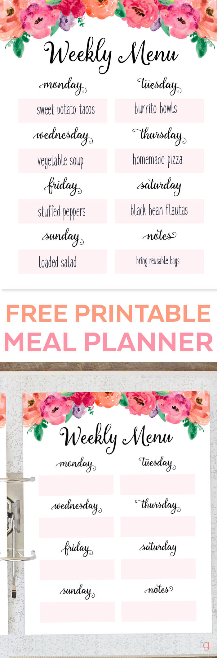 weekly meal planner time management tip free printable