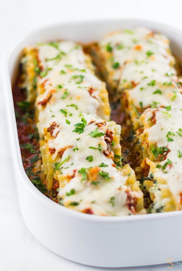 Spinach Lasagna Roll Ups Recipe | Vegetarian with Homemade Sauce