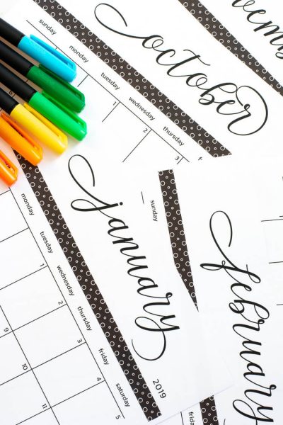 2019 free printable calendars - Lolly Jane