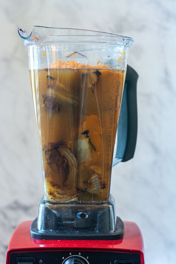 All the ingredients for the pumpkin soup in the Vitamix.