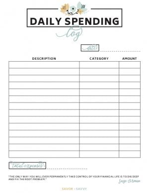 Free Daily Spending Log Printable Sheet/Tool |Finances| - Savor + Savvy