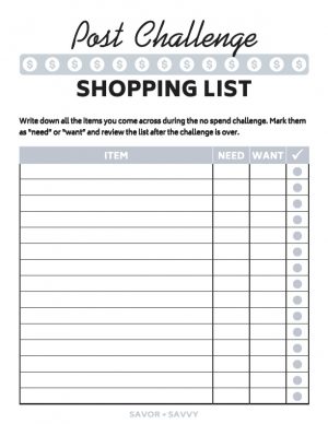 No Spend Challenge with FREE Printables to Help - Savor + Savvy