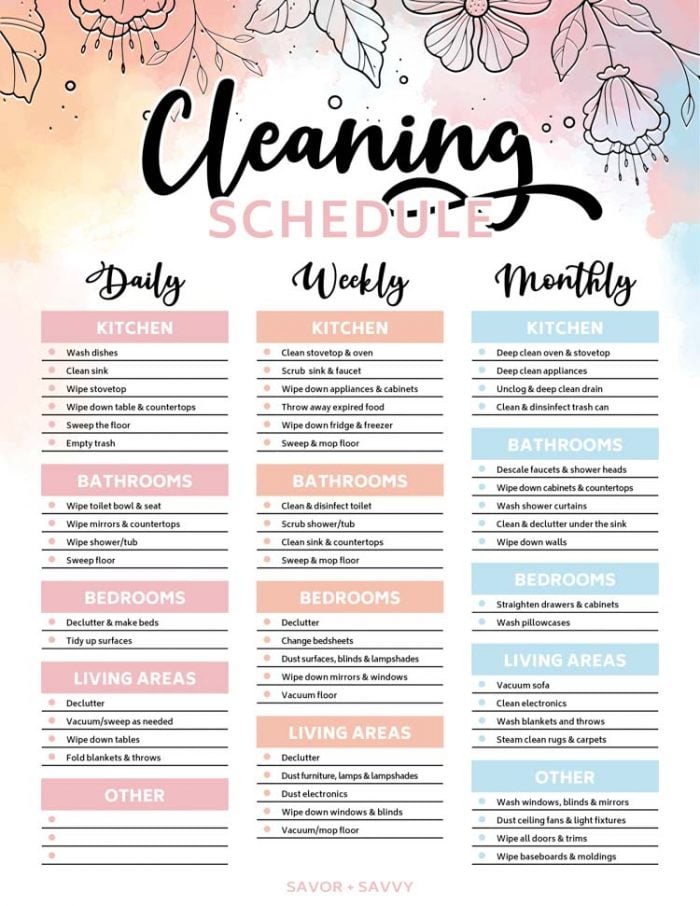 printable cleaning schedule for working moms