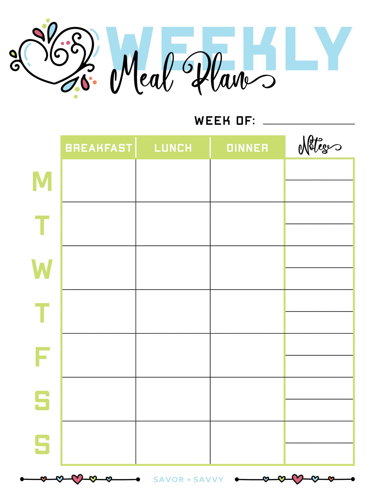 cute weekly meal plan worksheet.