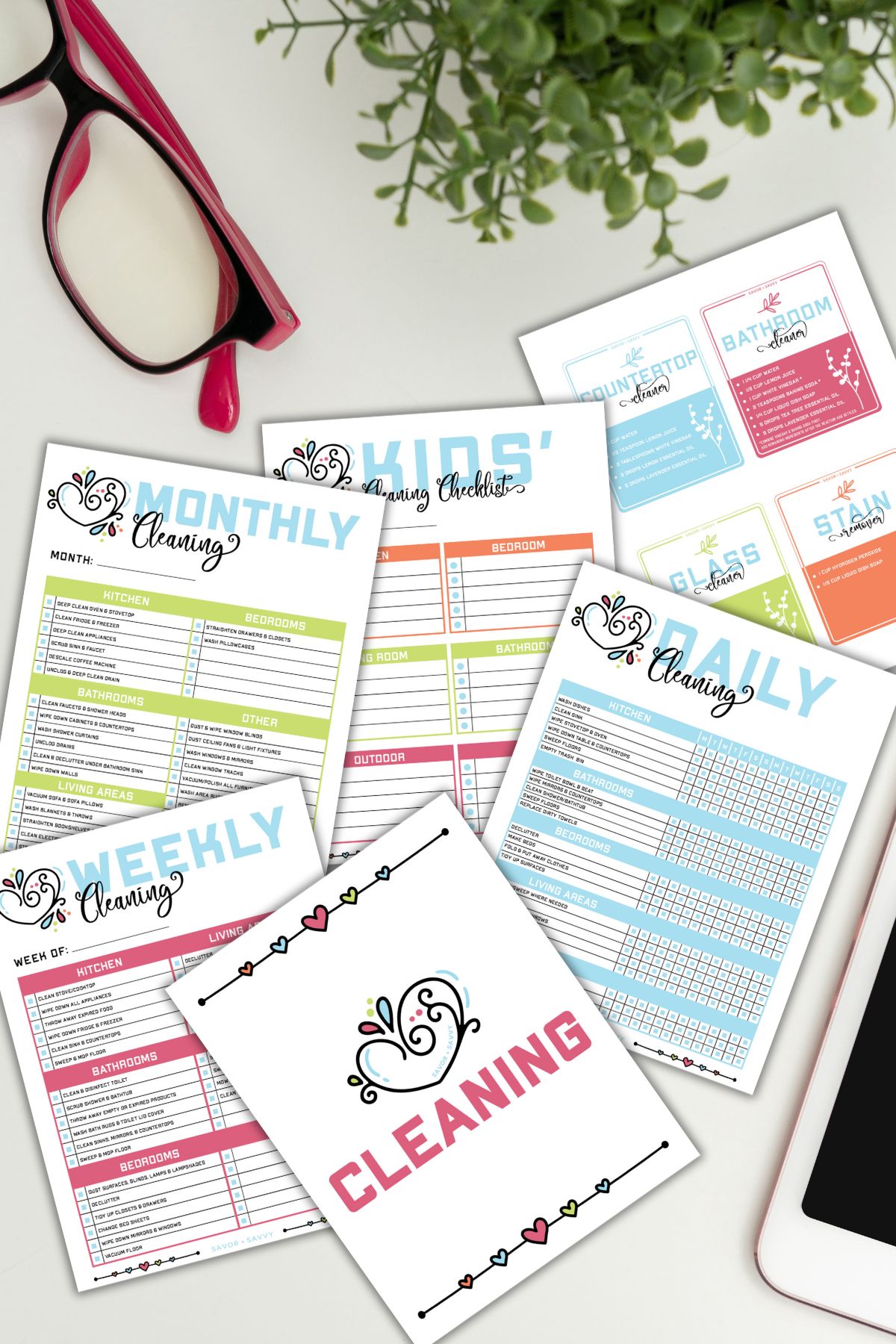 Printable cleaning planning sheets for the mom binder.
