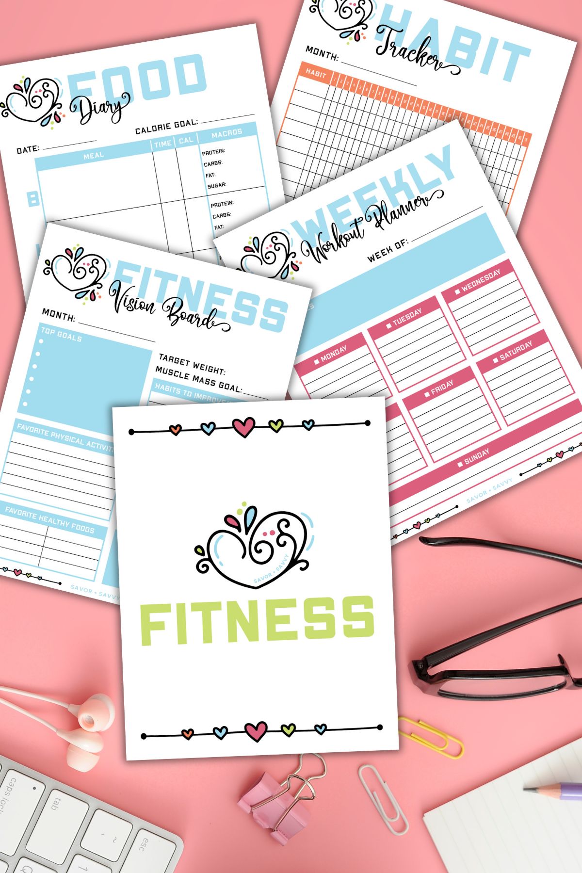 Printable fitness planners for the mom binder.