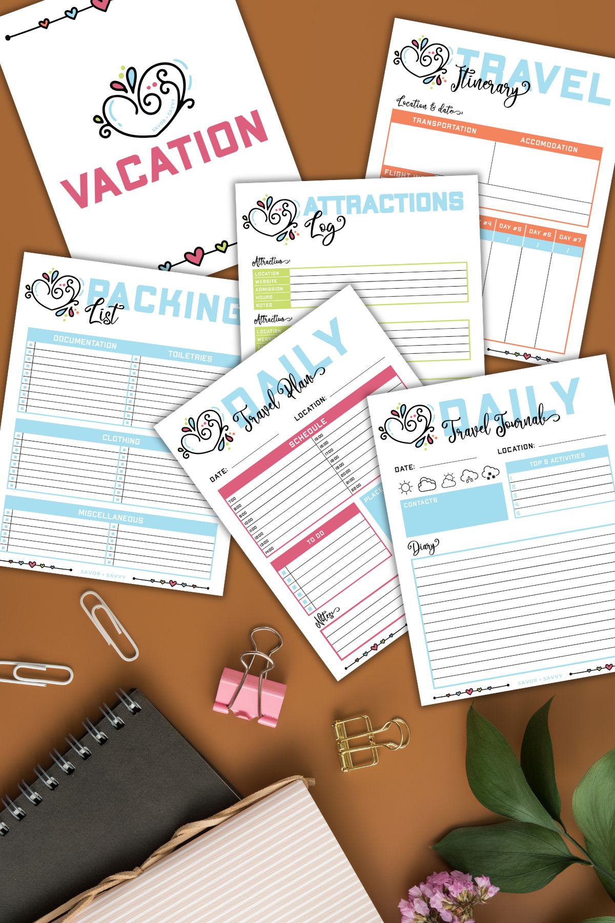 Travel planning printables for the mom binder.