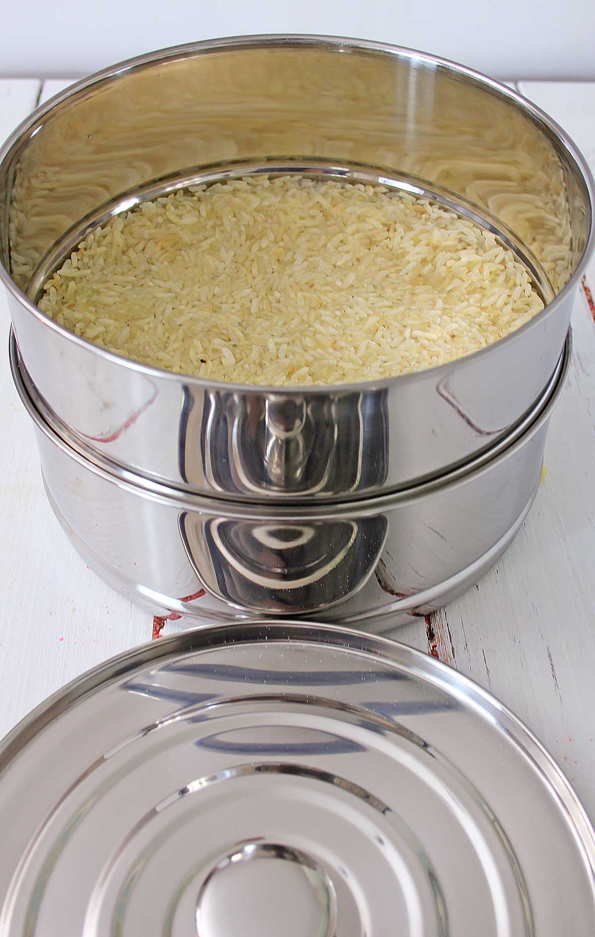 Rice in the Steamer Basket.