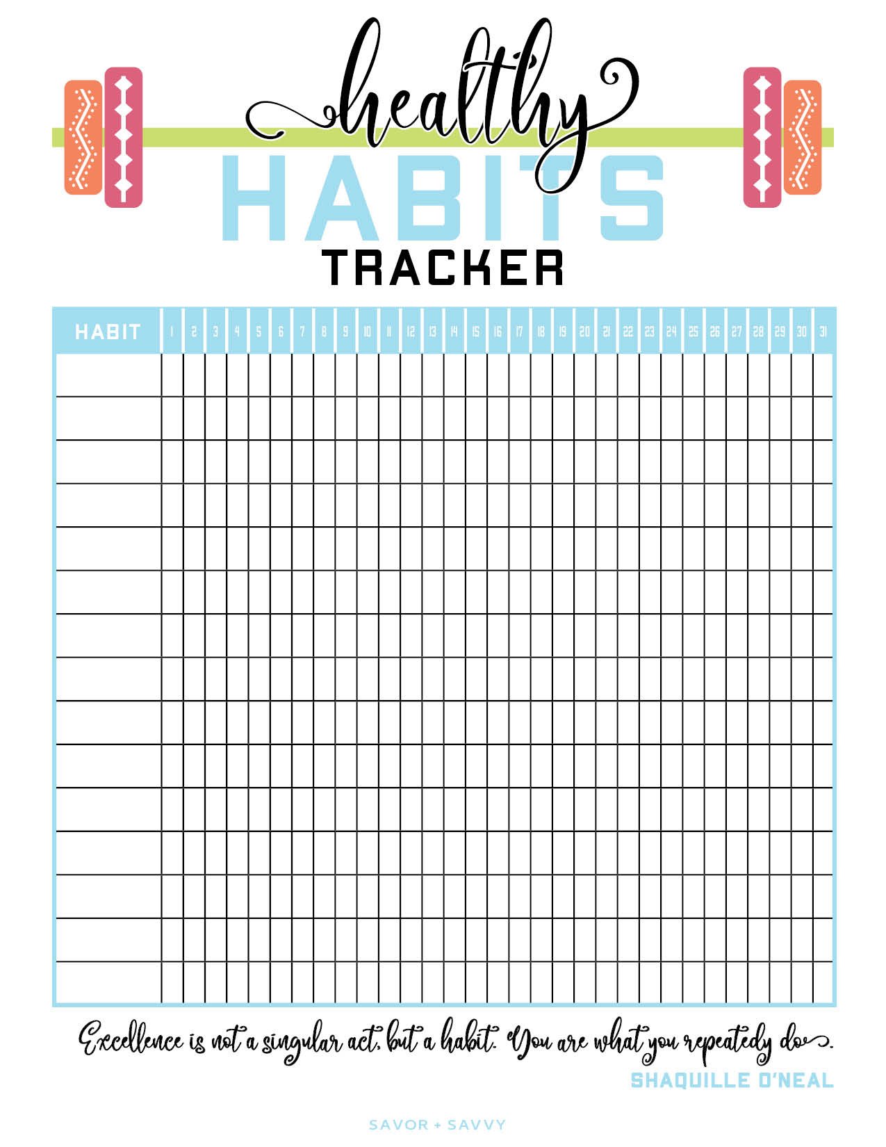 printable healthy habits tracker.