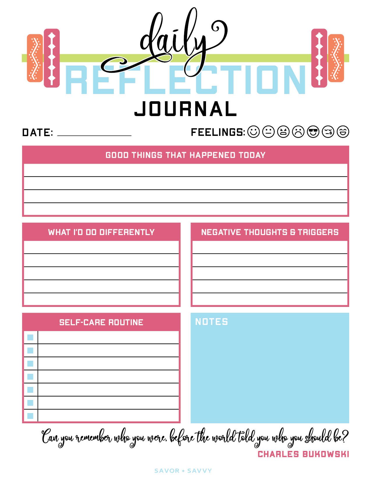 Printable daily reflection journal.
