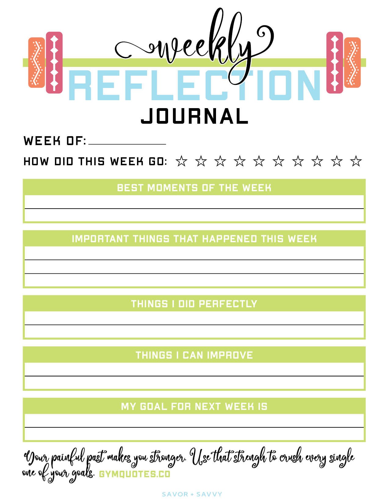 Weekly reflection journal printable.