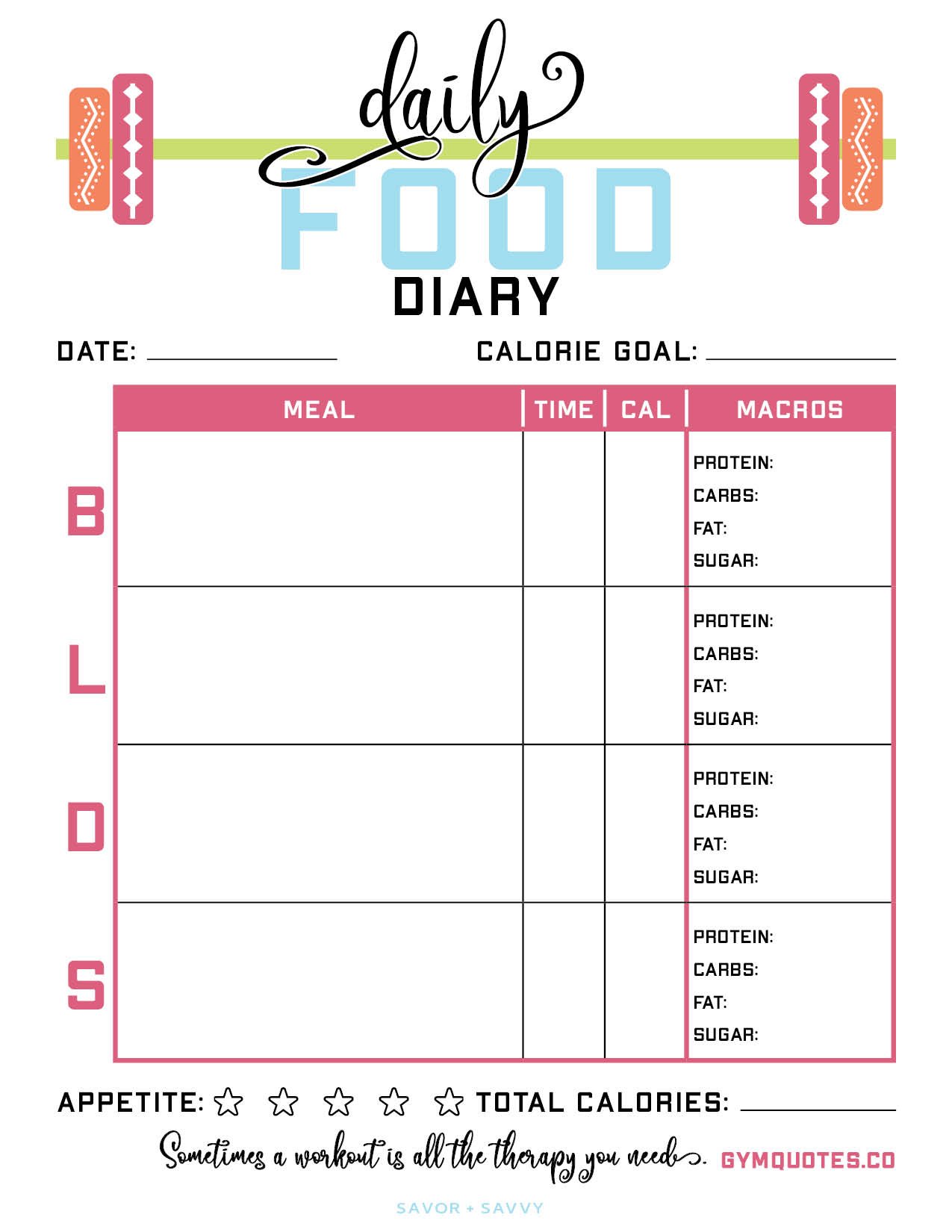 printable daily food diary.
