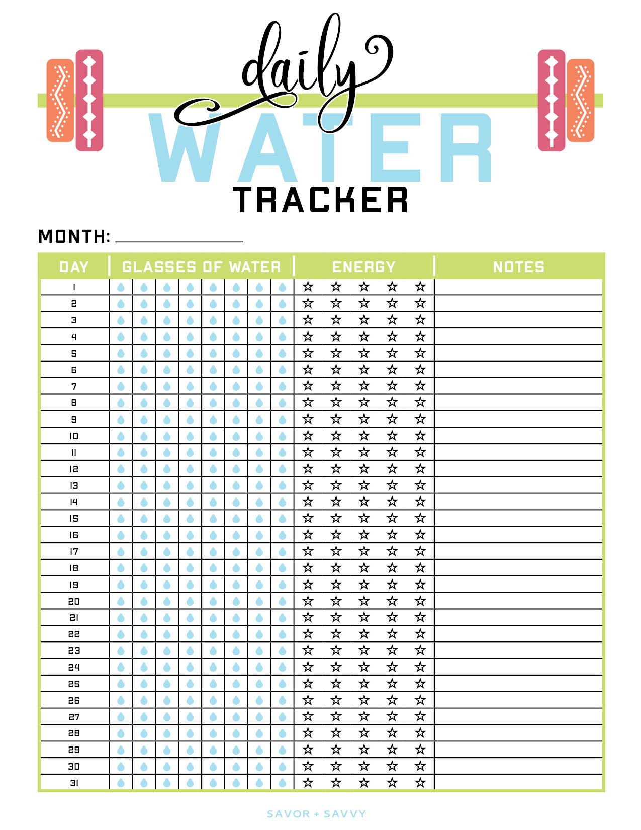 printable daily water tracker.