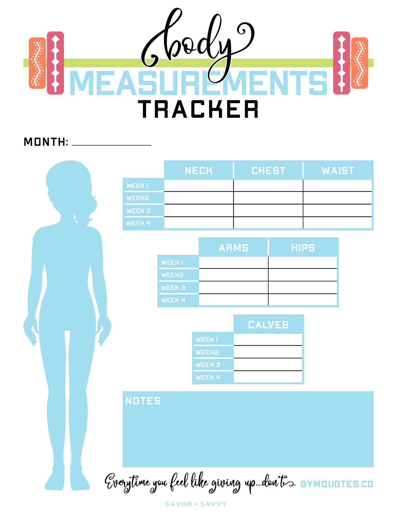 printable body measurements tracker.