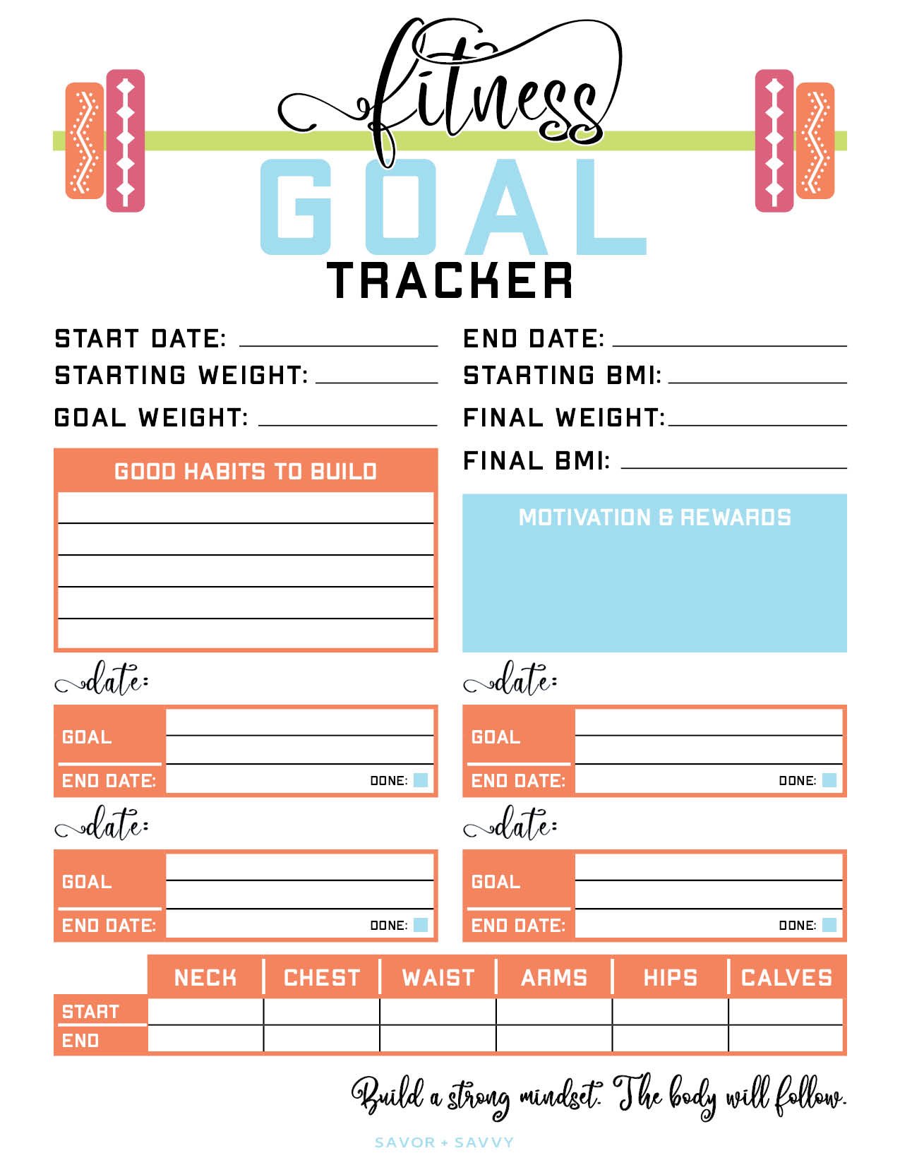 printable fitness goal tracker.