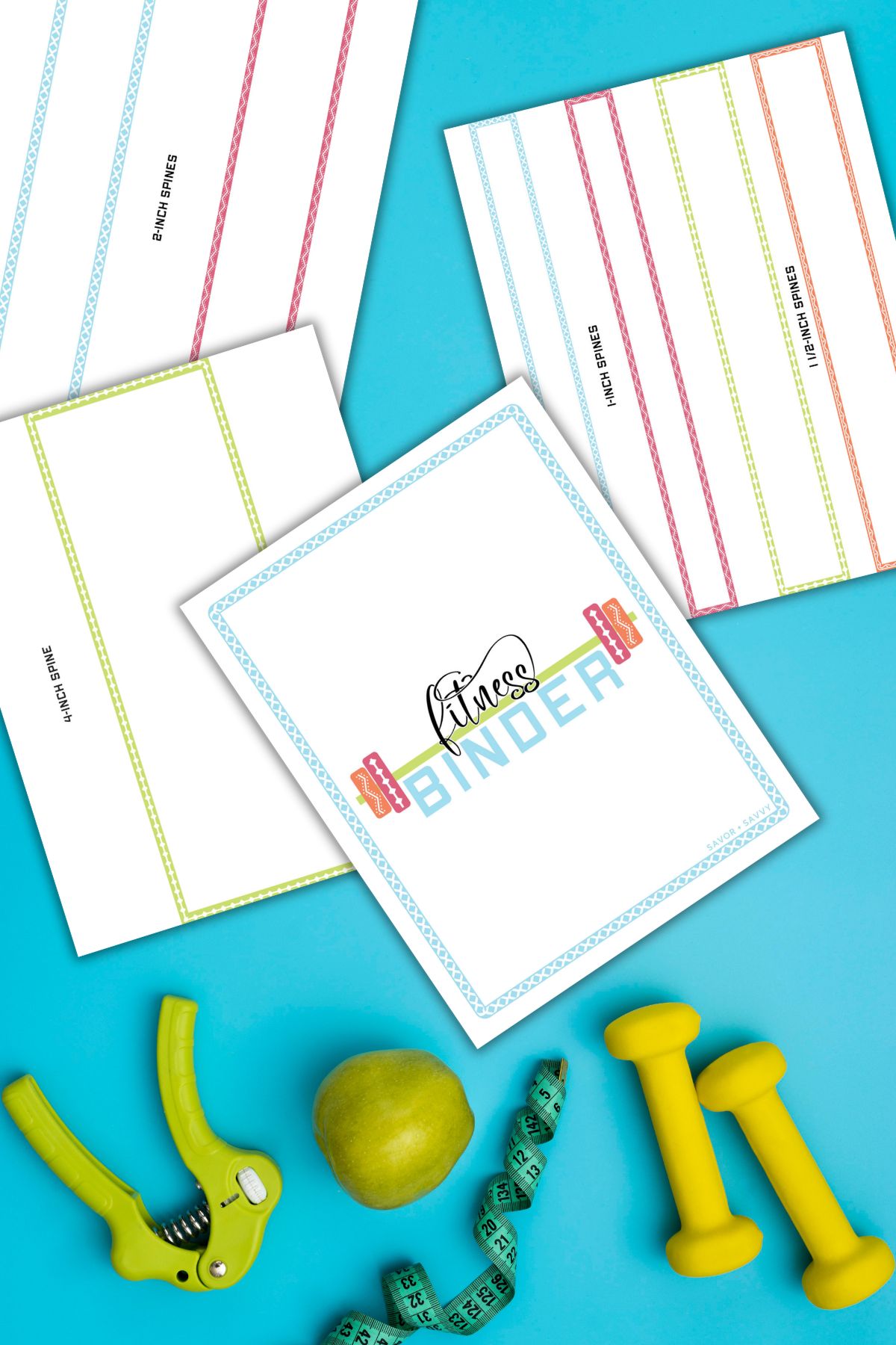 Printable cover and spines from the health and fitness binder collection of printables.