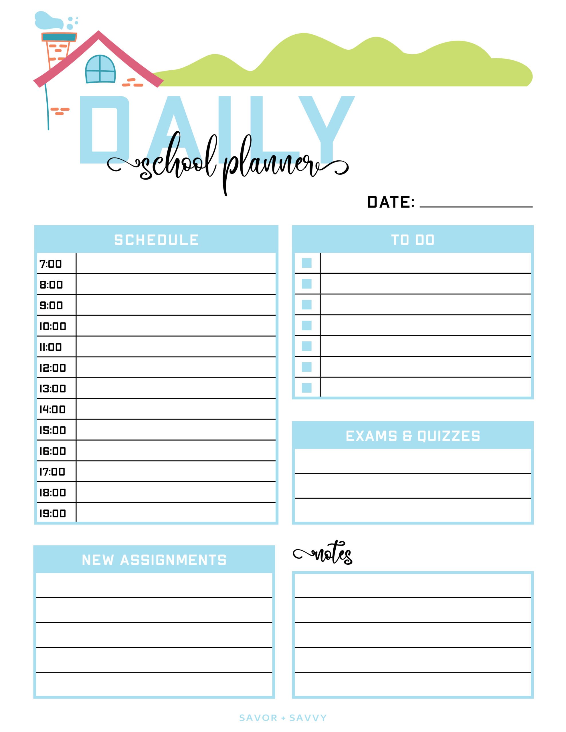 daily school planner printable sheet from the home management binder.