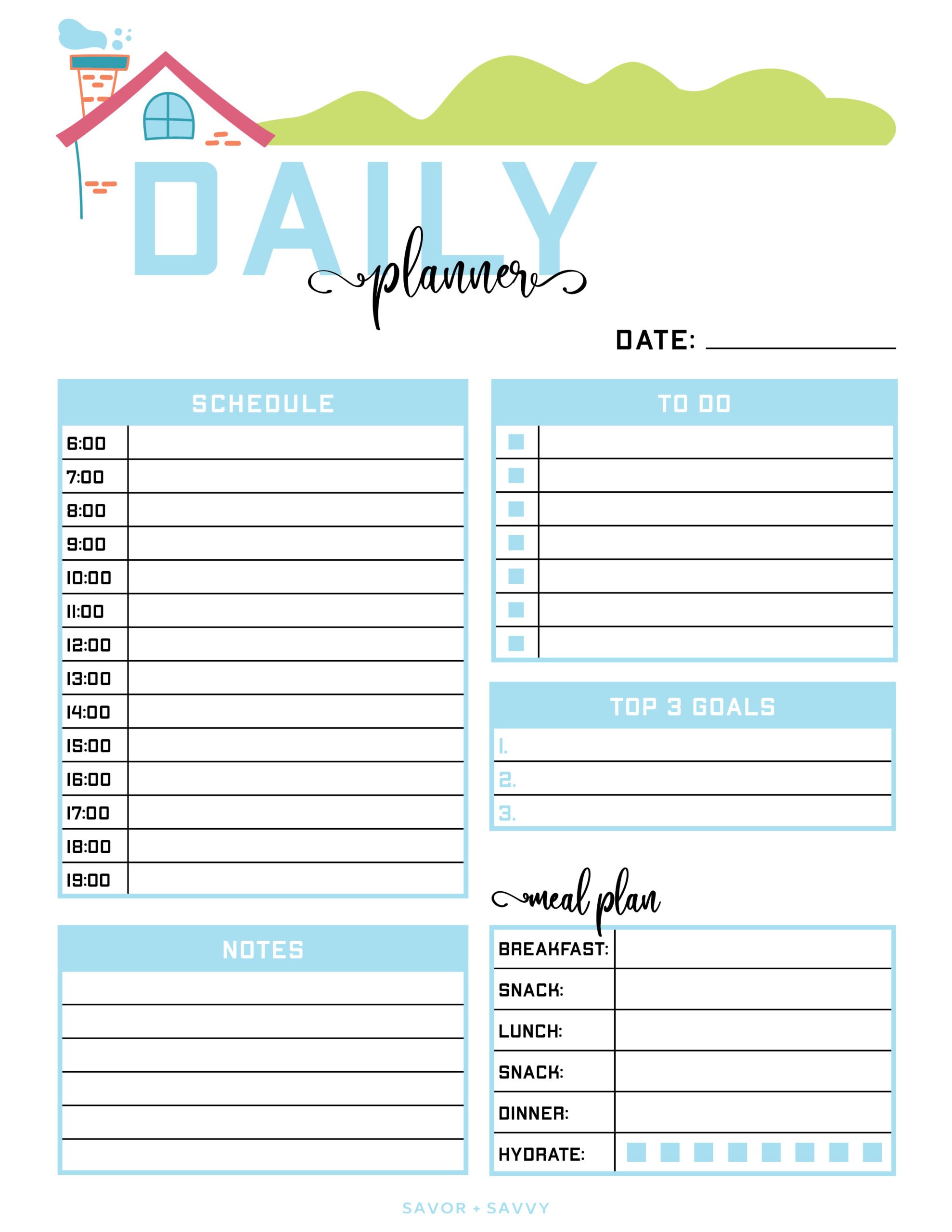printable daily planner part of the home binder system.