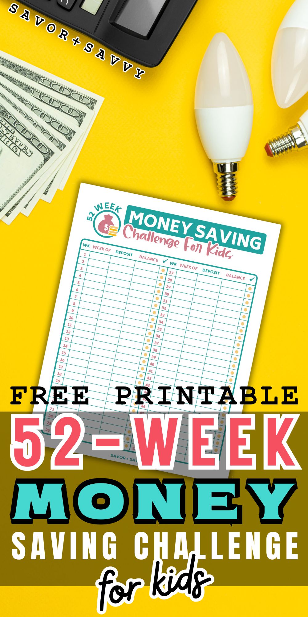 Free Printable 52-Week Money Savings Challenge For Kids