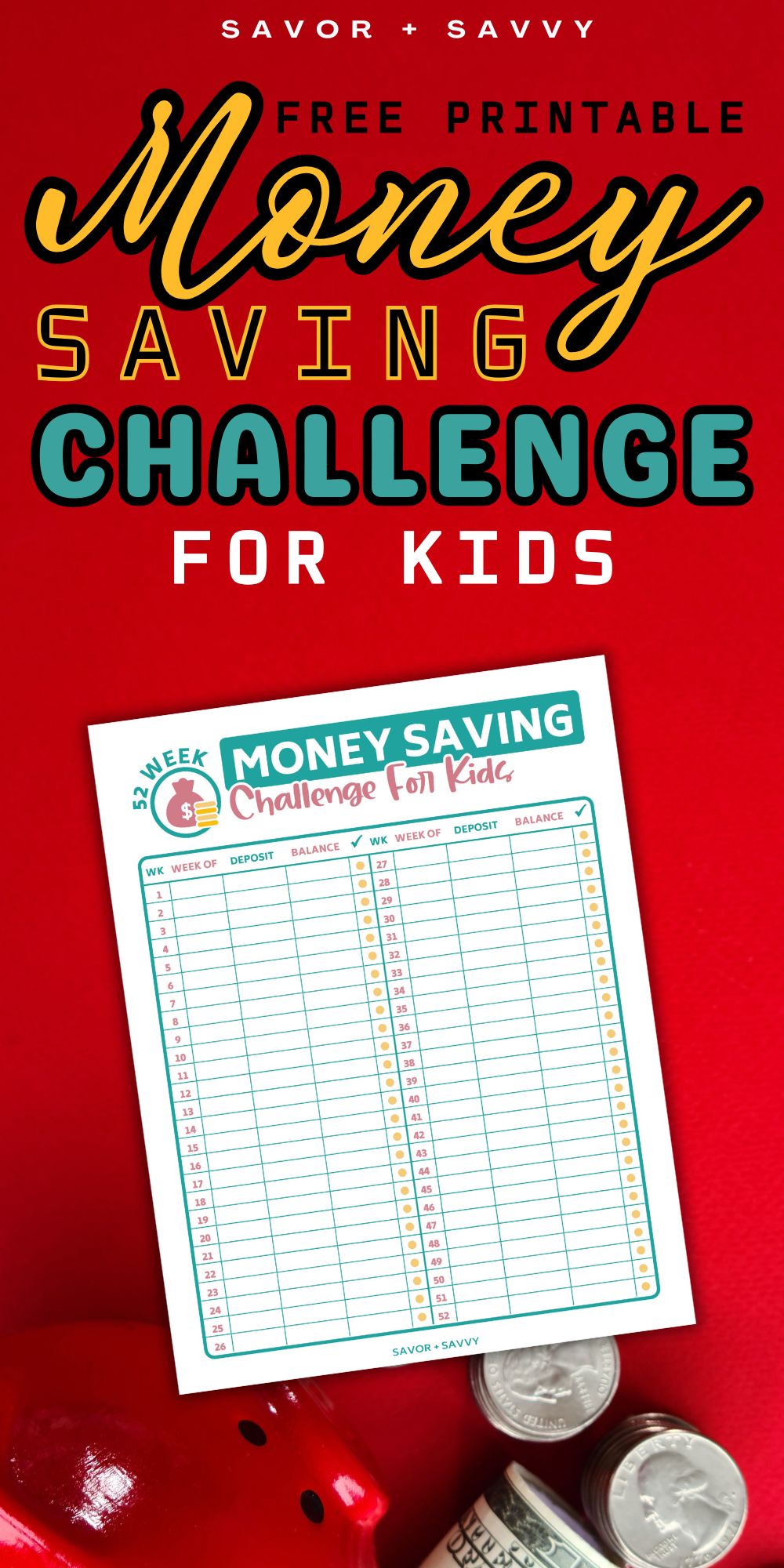 Free Printable 52-Week Money Savings Challenge For Kids