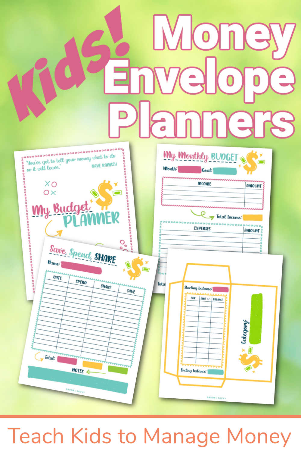 Kids Money Envelope Printable Planner - Savor + Savvy