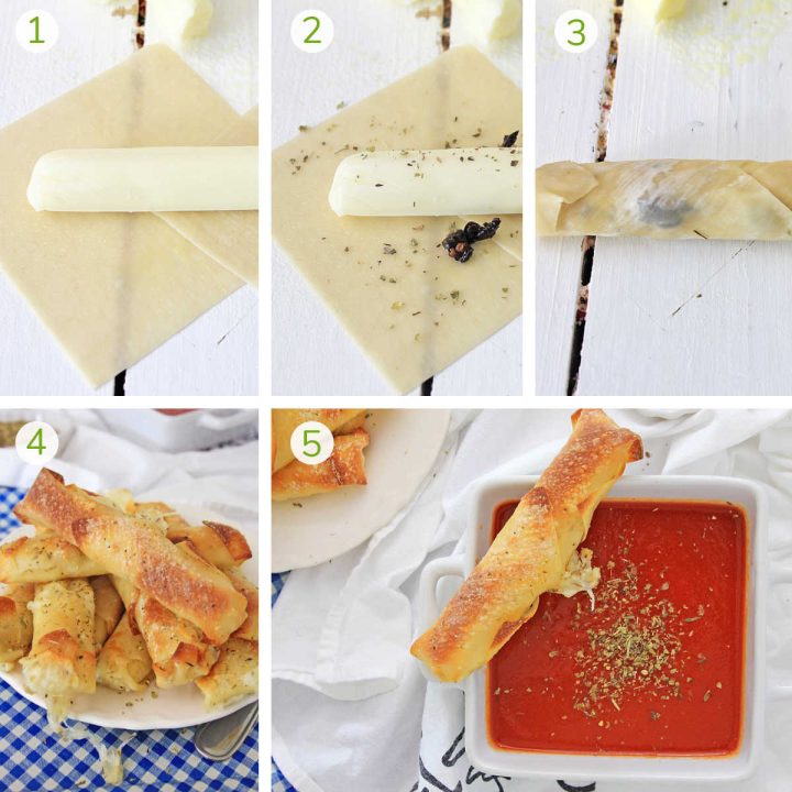 Air Fryer Mozzarella Sticks with Egg Roll Wrappers Savor + Savvy