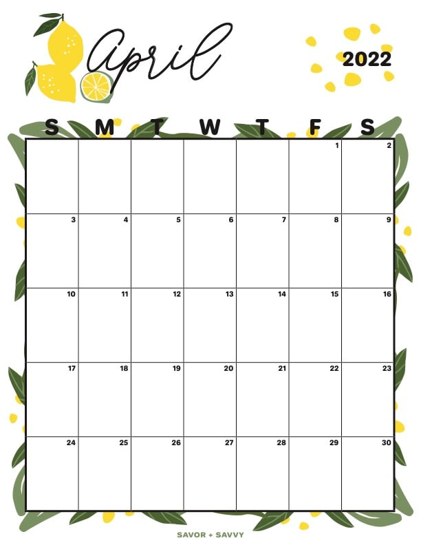 cute april 2022 calendar printable