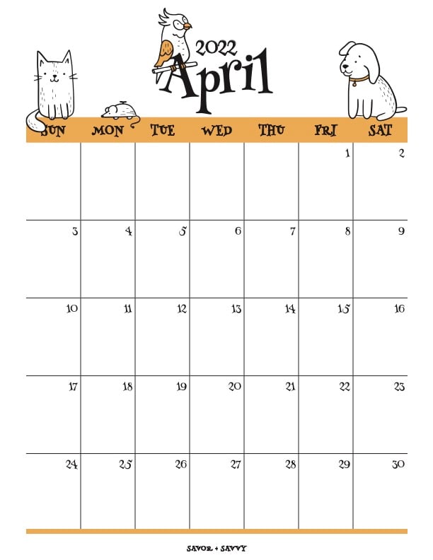 cute april 2022 calendar printable