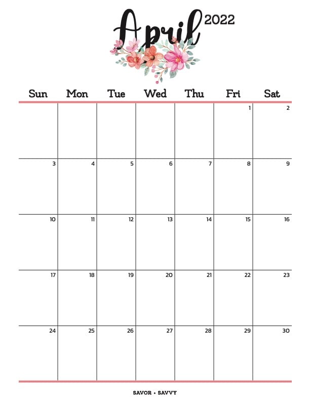 cute april 2022 calendar printable