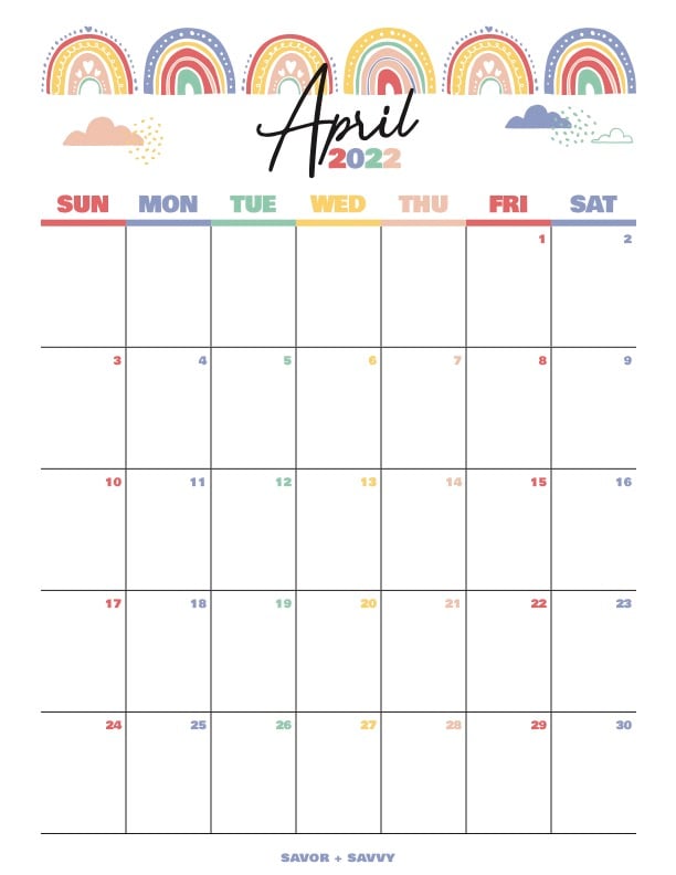 cute april 2022 calendar printable