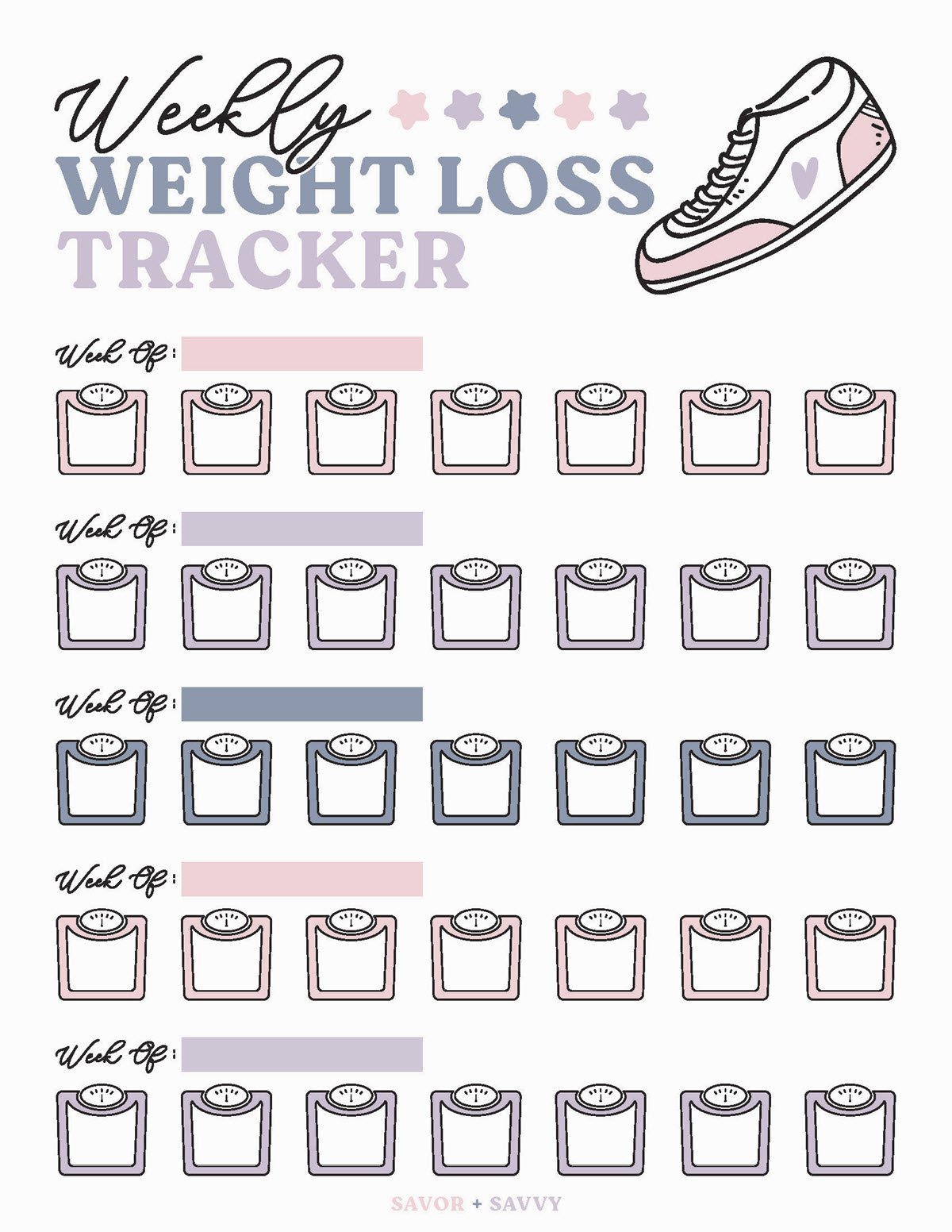 Weekly weight loss tracker template PDF.