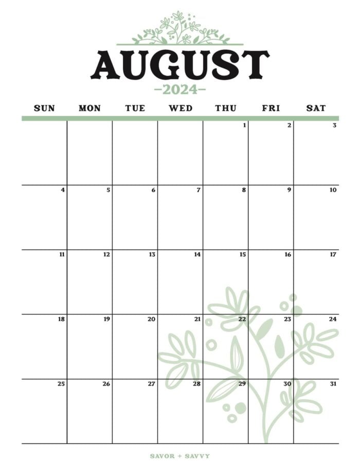 August 2024 Calendar Templates 14 Free Printables Savor Savvy August 2024 Calendar Templates 14 Free Printables Savor Savvy