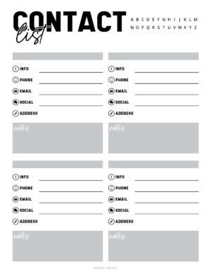 Free Printable Contact List Templates - Savor + Savvy