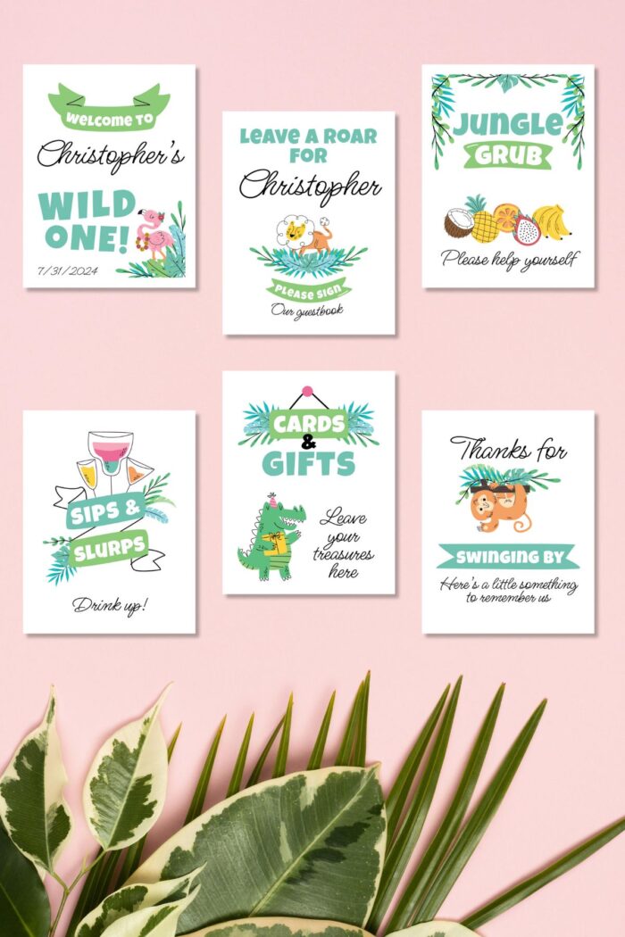 Free Printable Jungle Theme Baby Shower Party Signs - Savor + Savvy