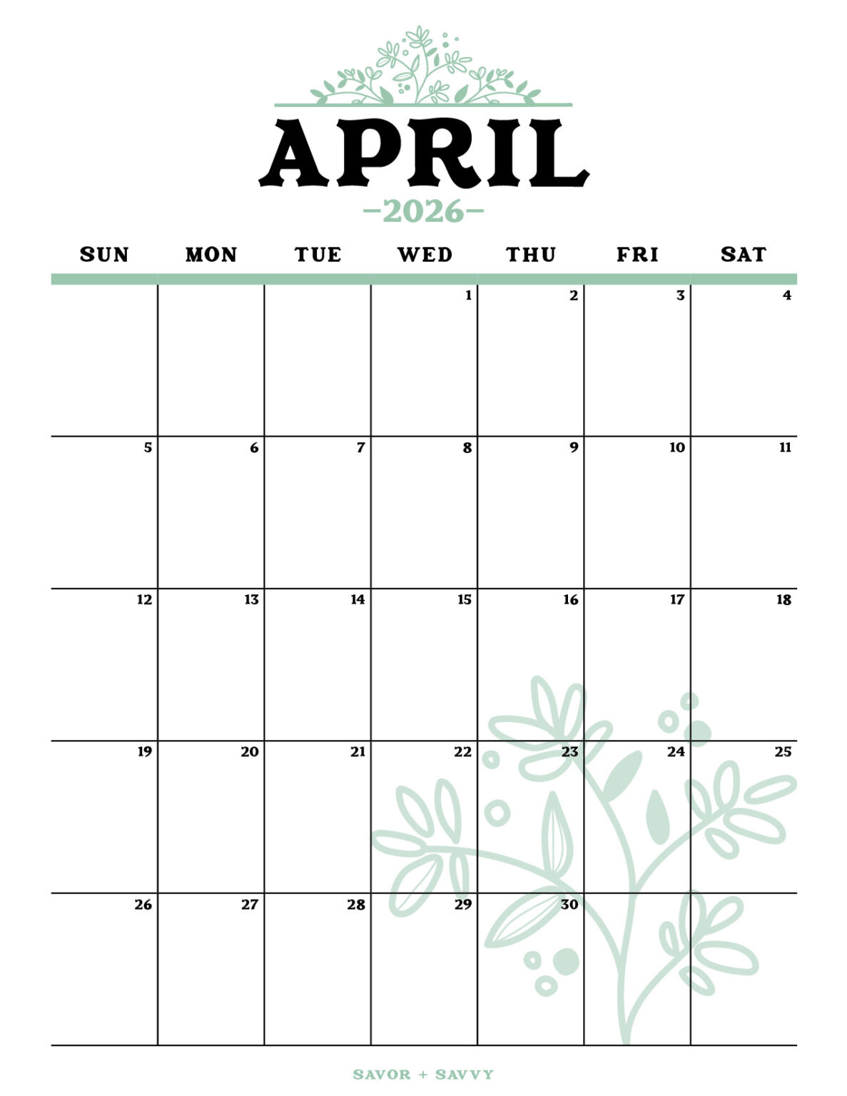 April 2026 Calendar Templates - 14 Free Printables - Savor + Savvy