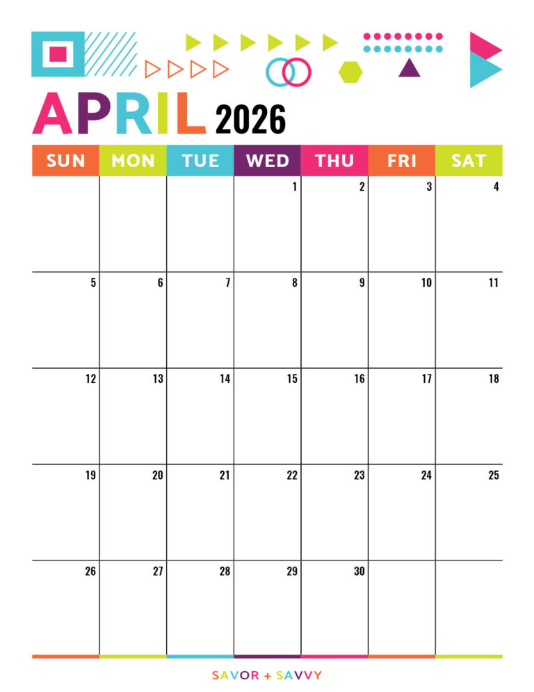 April 2026 Calendar Templates 14 Free Printables Savor + Savvy
