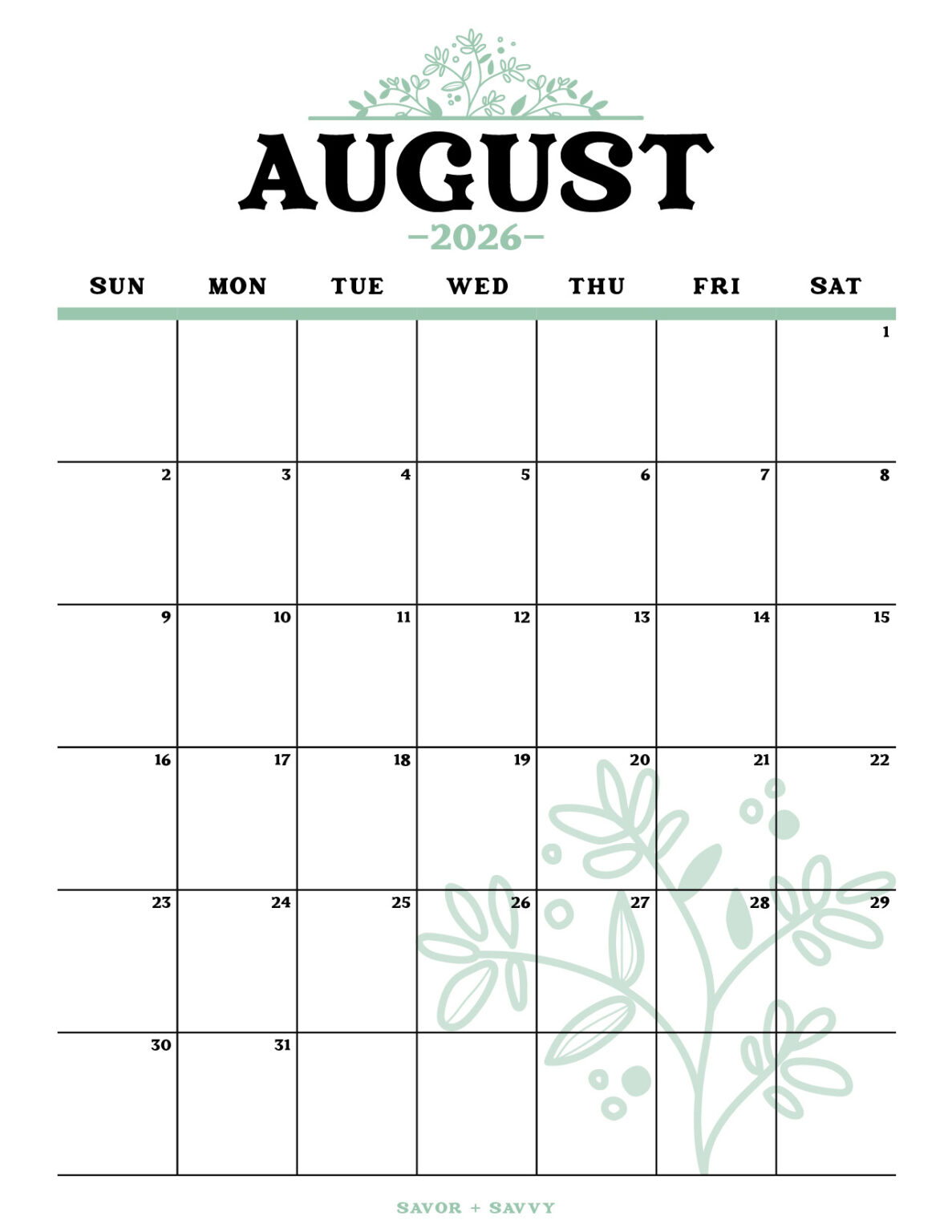 August 2026 Calendar Templates - 14 Free Printables - Savor + Savvy