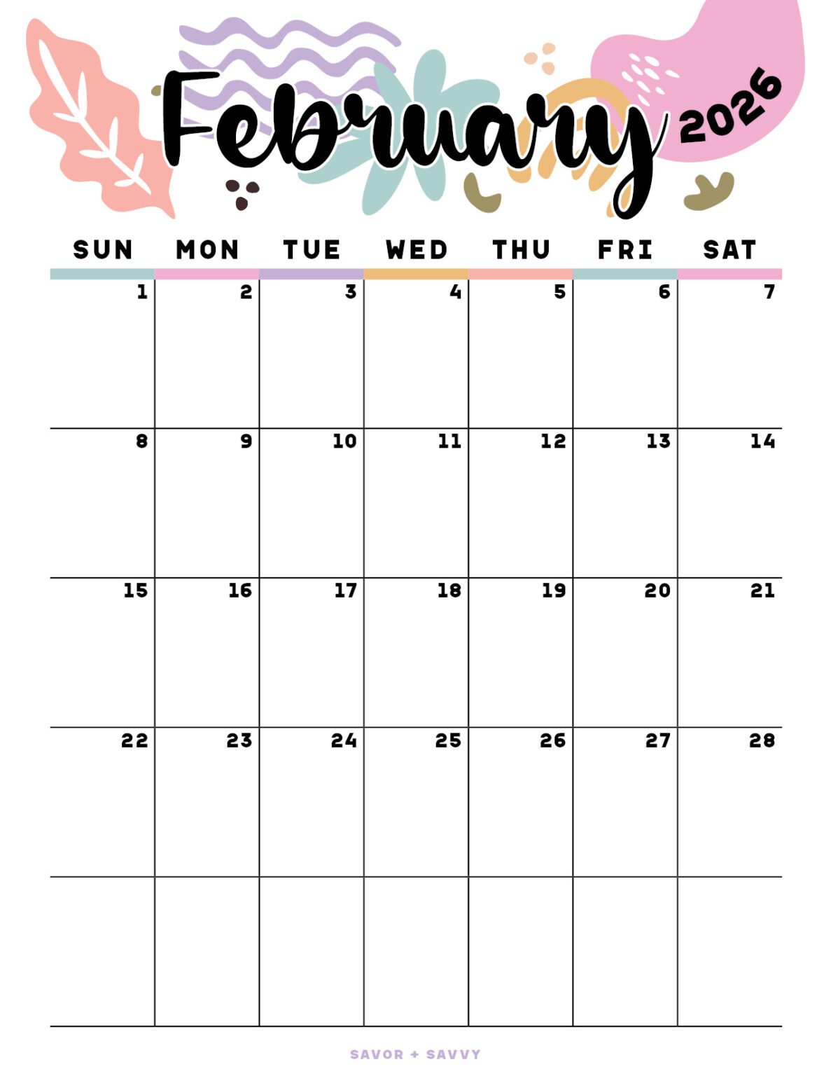 February 2026 Calendar Templates 14 Free Printables Savor + Savvy