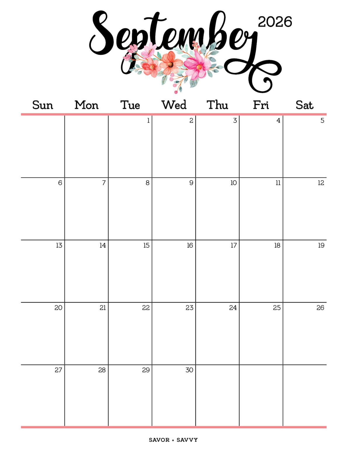September 2026 Calendar Templates 14 Free Printables Savor + Savvy
