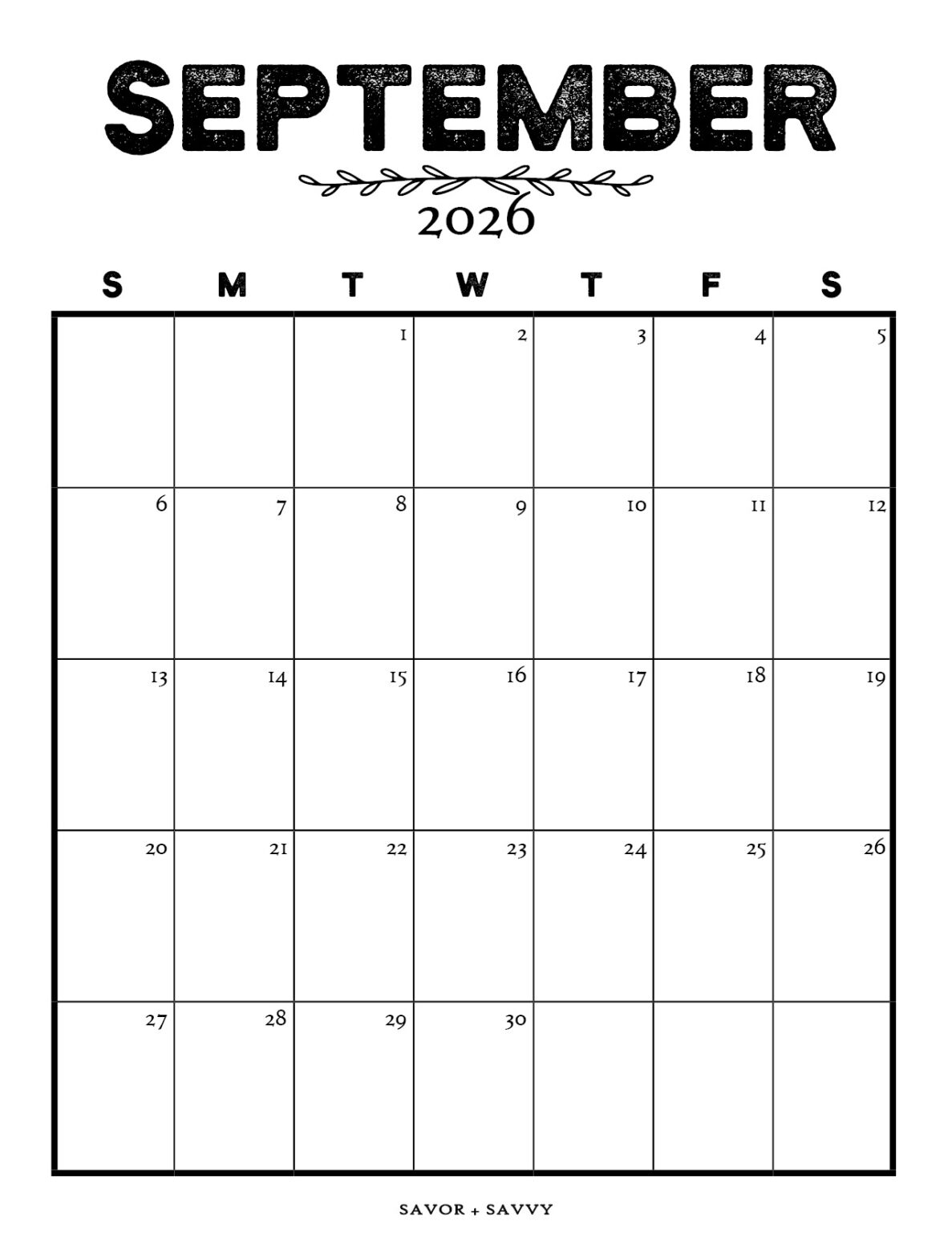 September 2026 Calendar Templates 14 Free Printables Savor + Savvy