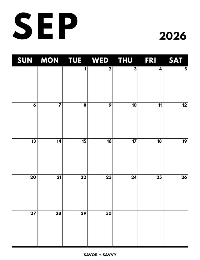 September 2026 Calendar Templates 14 Free Printables Savor + Savvy