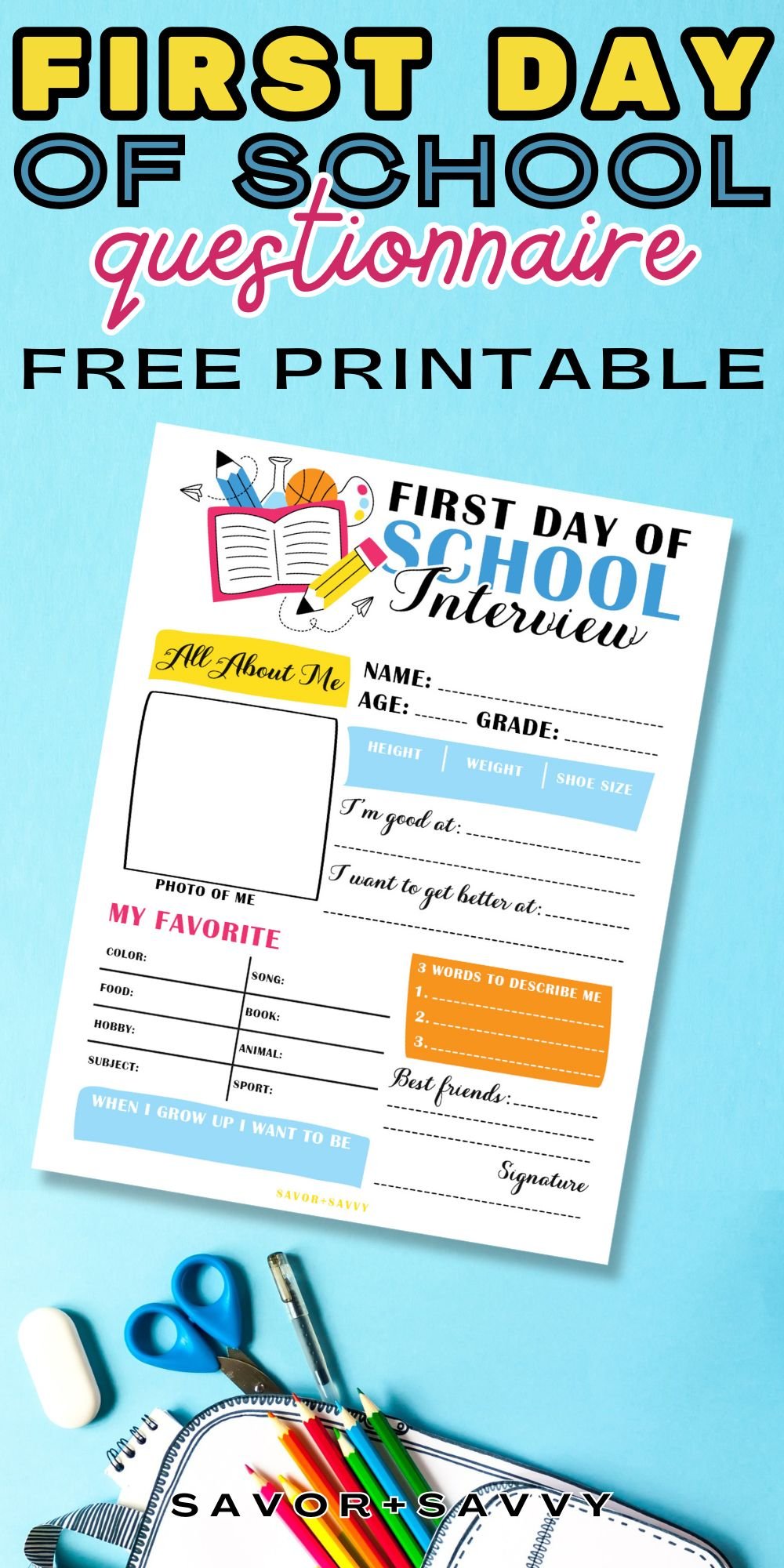 Free Printable First Day Of School Interview