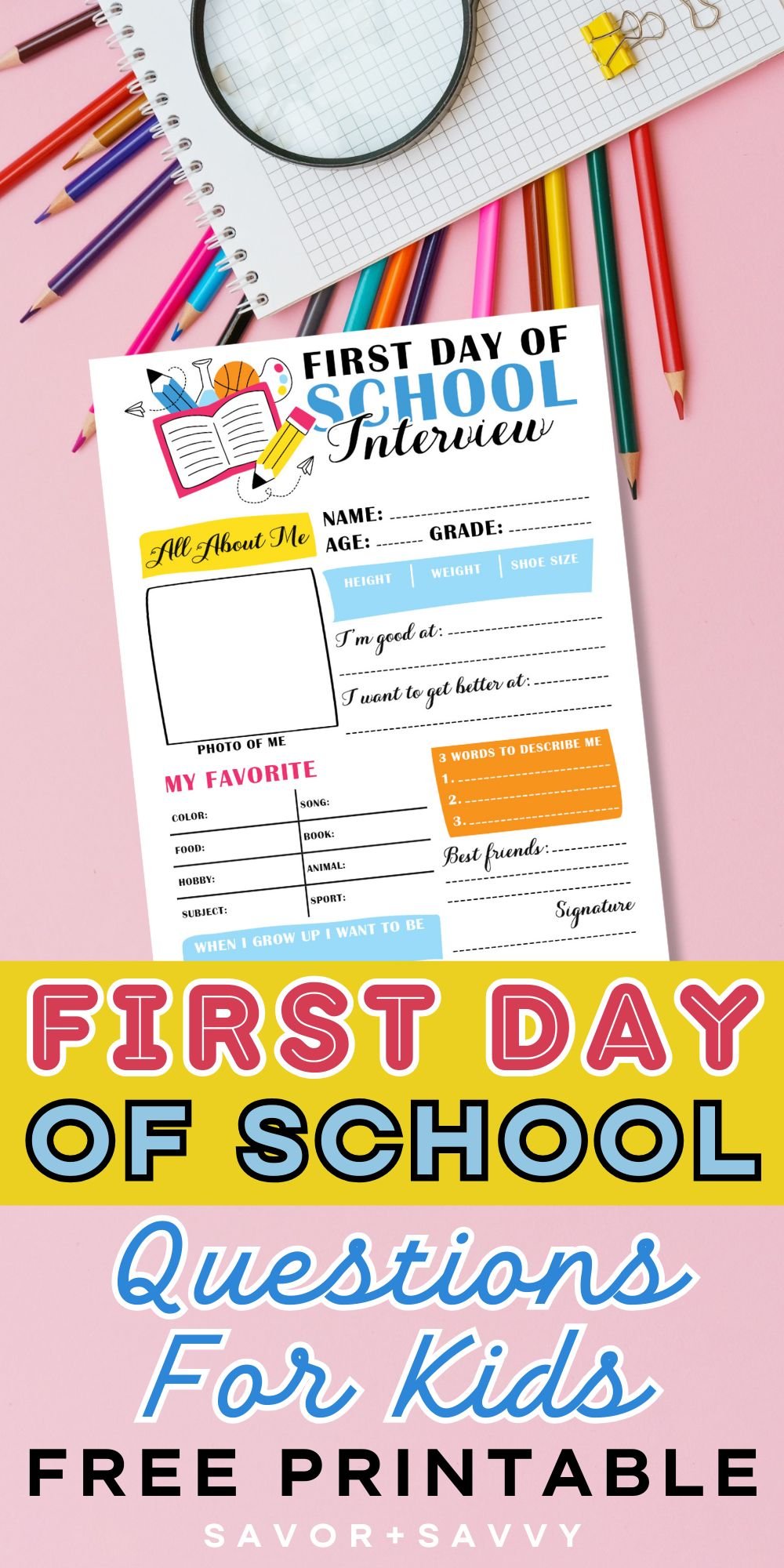 Free Printable First Day Of School Interview