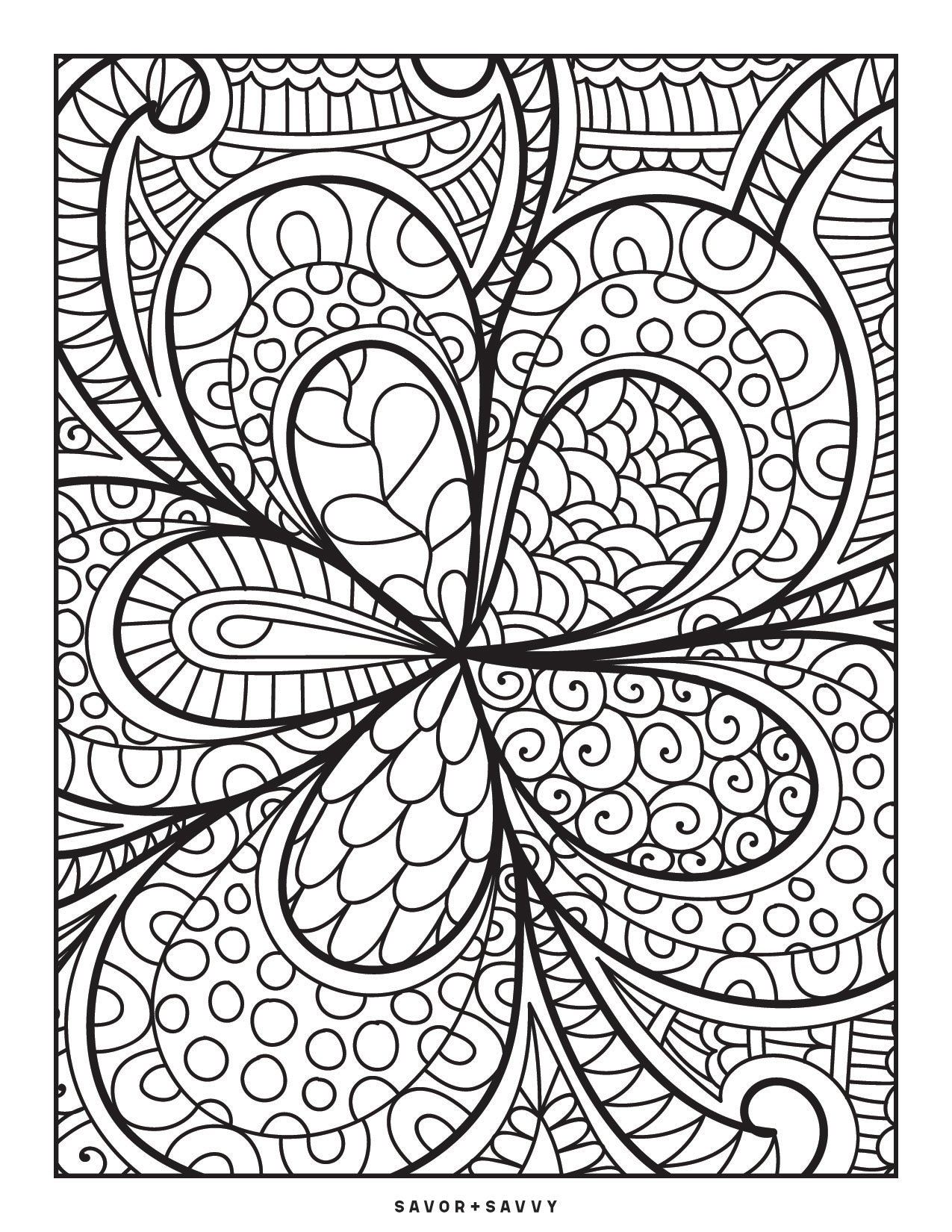 Image of Abstract Bloom Coloring Page For Teens.