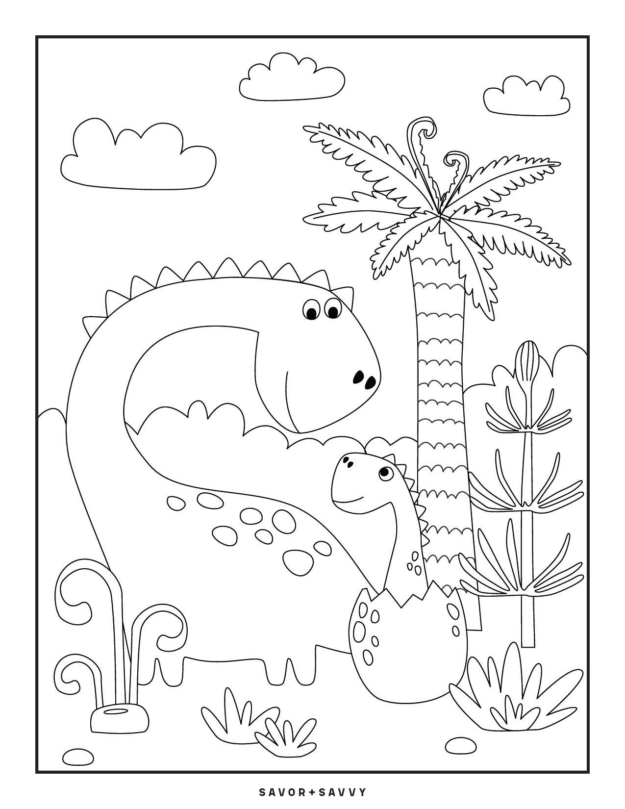 Image of Diplodocus Family Free Printable Dinosaur Coloring Page For Kids.