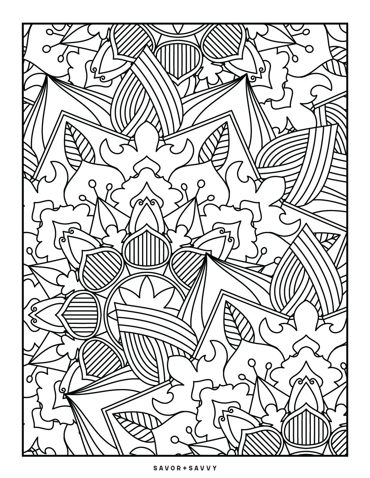 Image of Overlayed Mandalas Coloring Page For Teens.