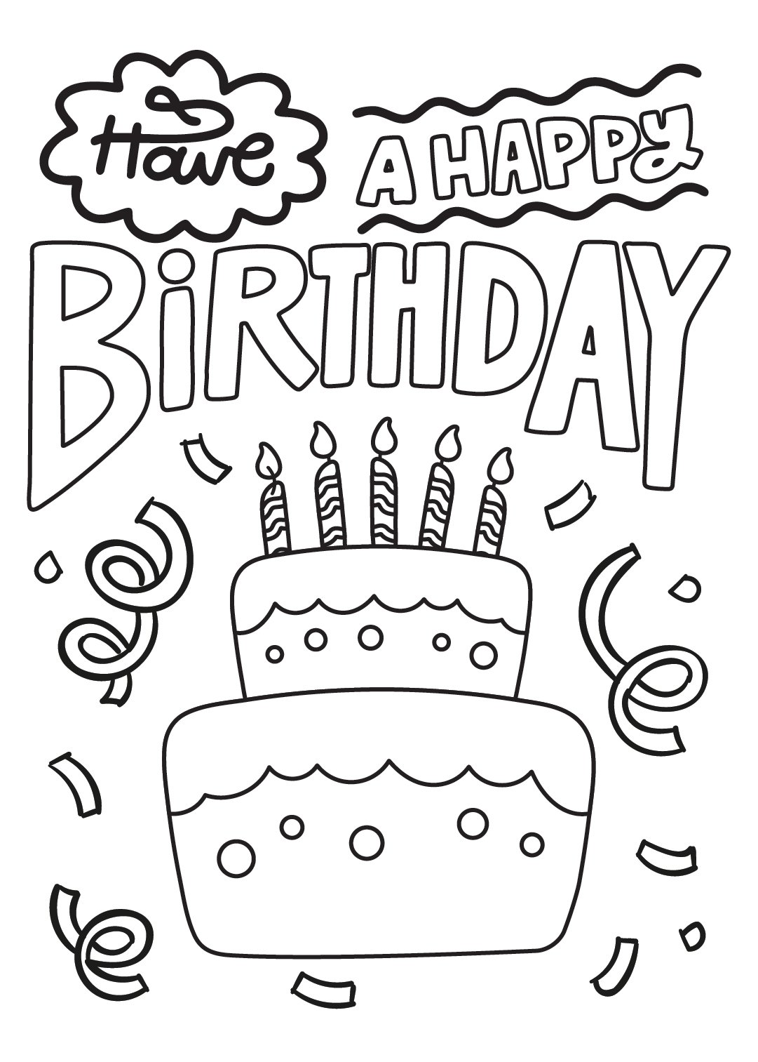 Image of Have A Happy Birthday Free Printable Birthday Coloring Card For Kids.