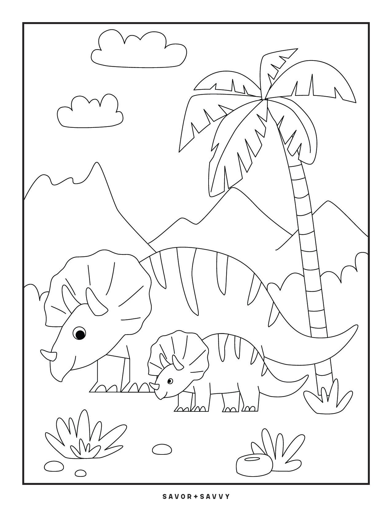 Image of Triceratops Free Printable Dinosaur Coloring Page For Kids.